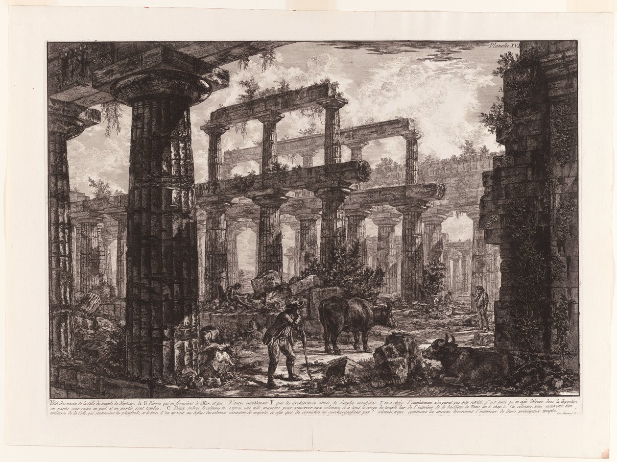 Ansicht der Überreste der Cella des Neptuntempels, aus Verschiedene Ansichten von Paestum von Giovanni Battista Piranesi