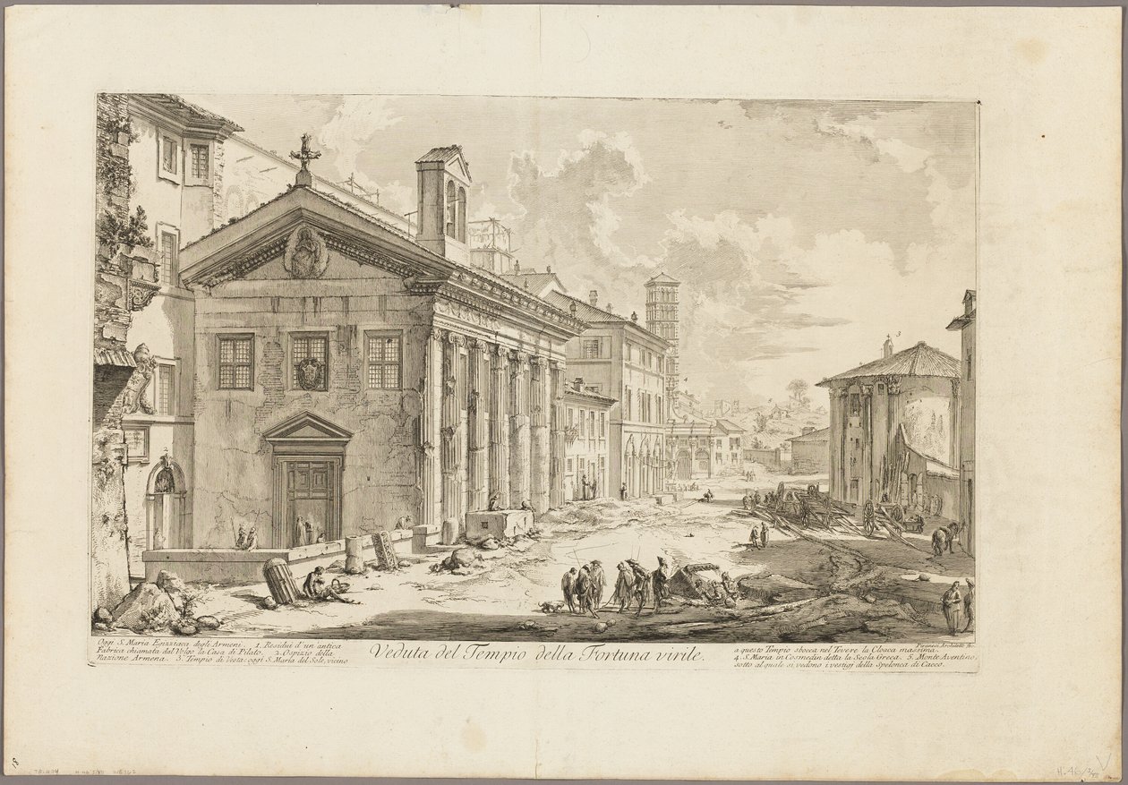 Ansicht des Tempels der Fortuna Virilis. Jetzt die armenische Kirche S. Maria Egizziaca, aus Ansichten von Rom von Giovanni Battista Piranesi