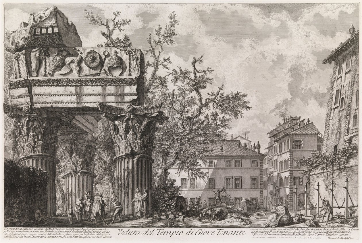 Ansicht des Tempels von Vespasian und Titus, genannt der Tempel des Jupiter des Donners, aus der Serie Vedute di Roma von Giovanni Battista Piranesi