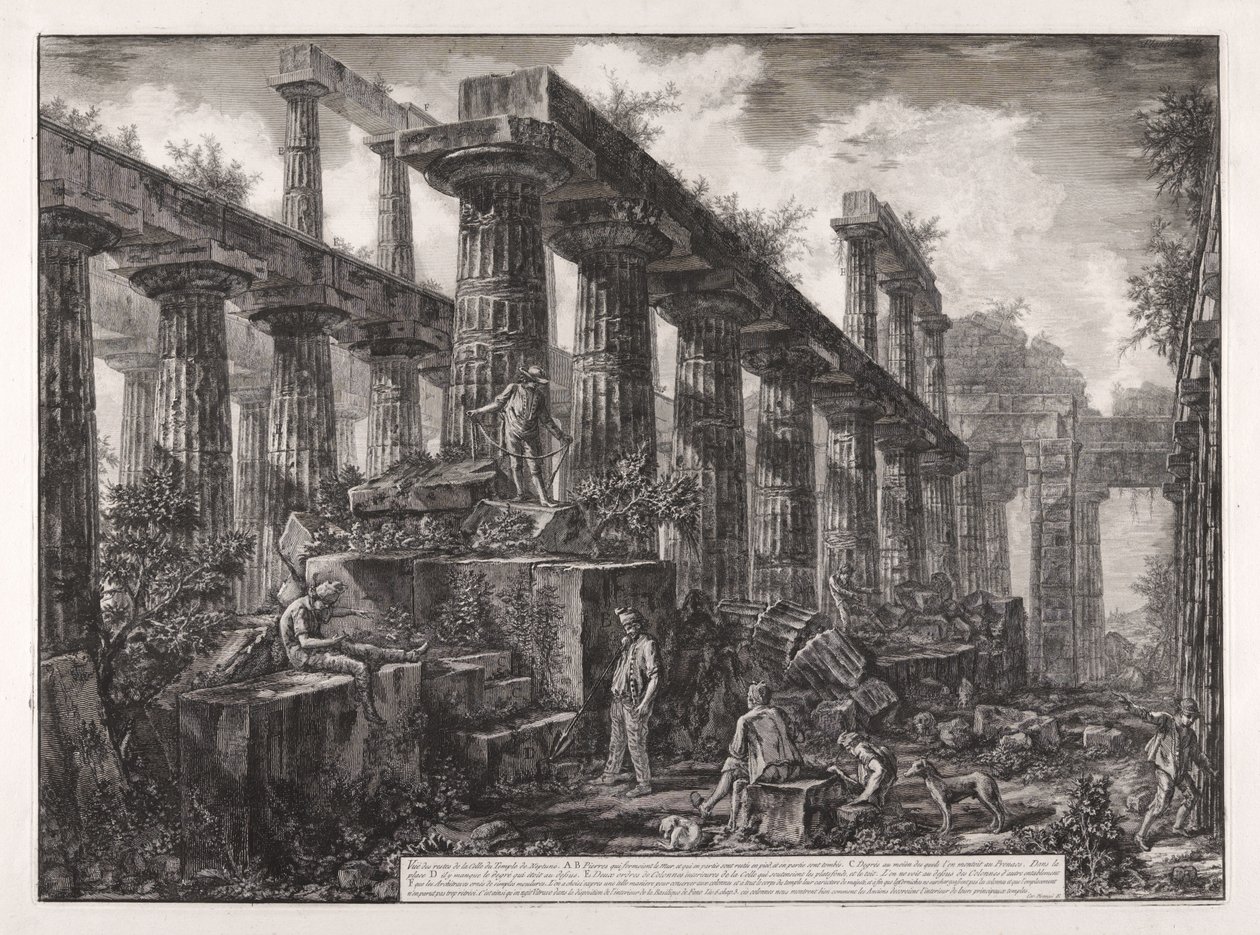 Ansicht der Überreste der Cella des Neptuntempels, aus Verschiedene Ansichten von... Paestum von Giovanni Battista Piranesi