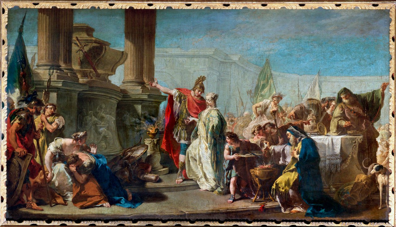 Polyxena, Tochter des Priamos, König von Troja, wird geopfert zur Sühne für den Geist des toten Achilles von Giovanni Battista Pittoni