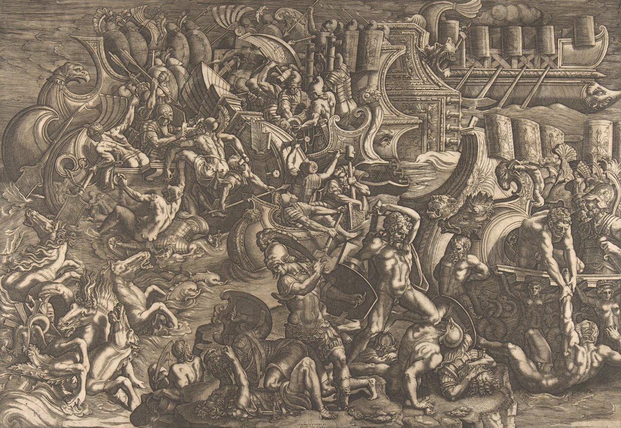 Die Trojaner schlagen die Griechen zurück von Giovanni Battista Scultori