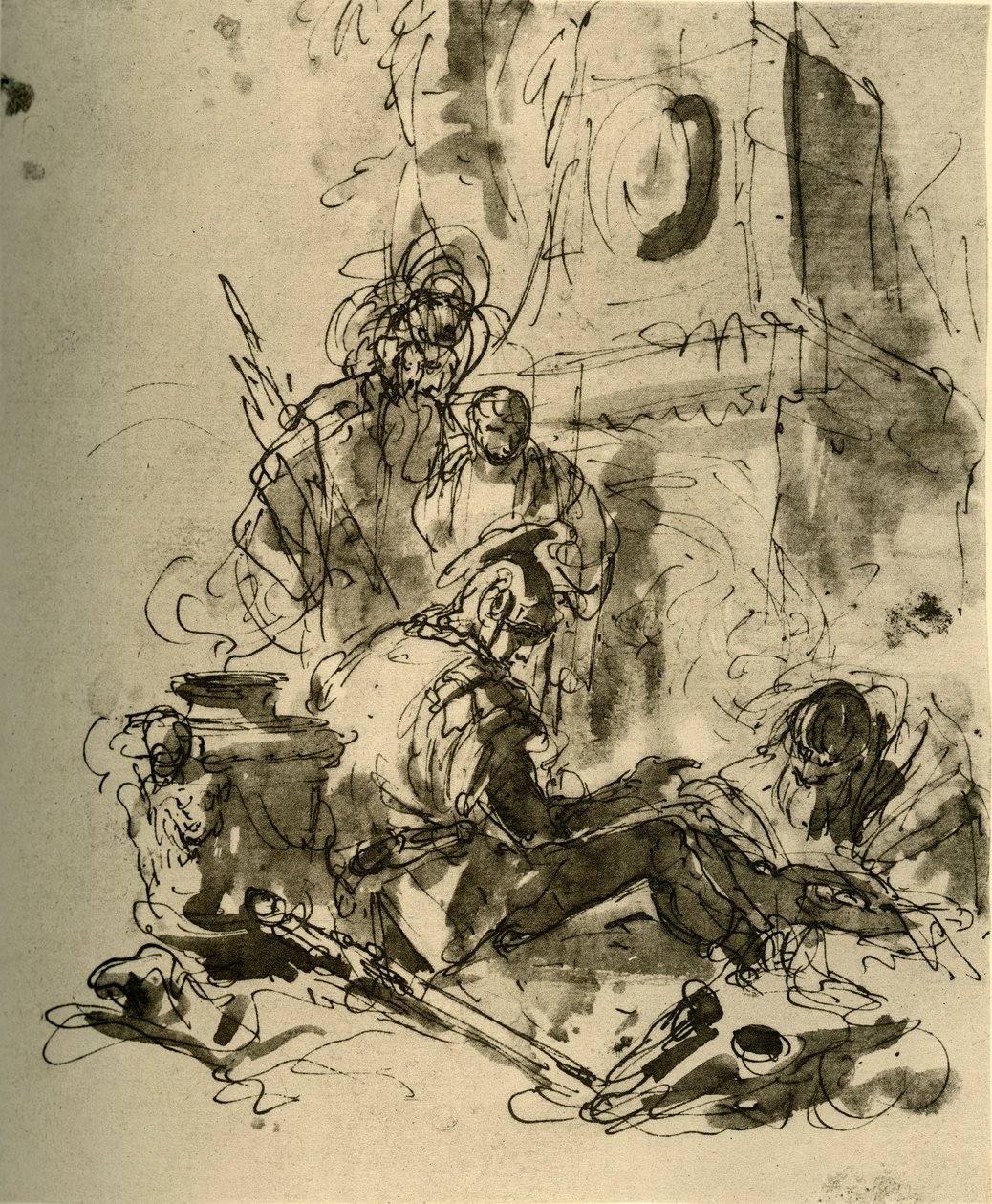 Ein Soldat sitzt von Giovanni Battista Tiepolo