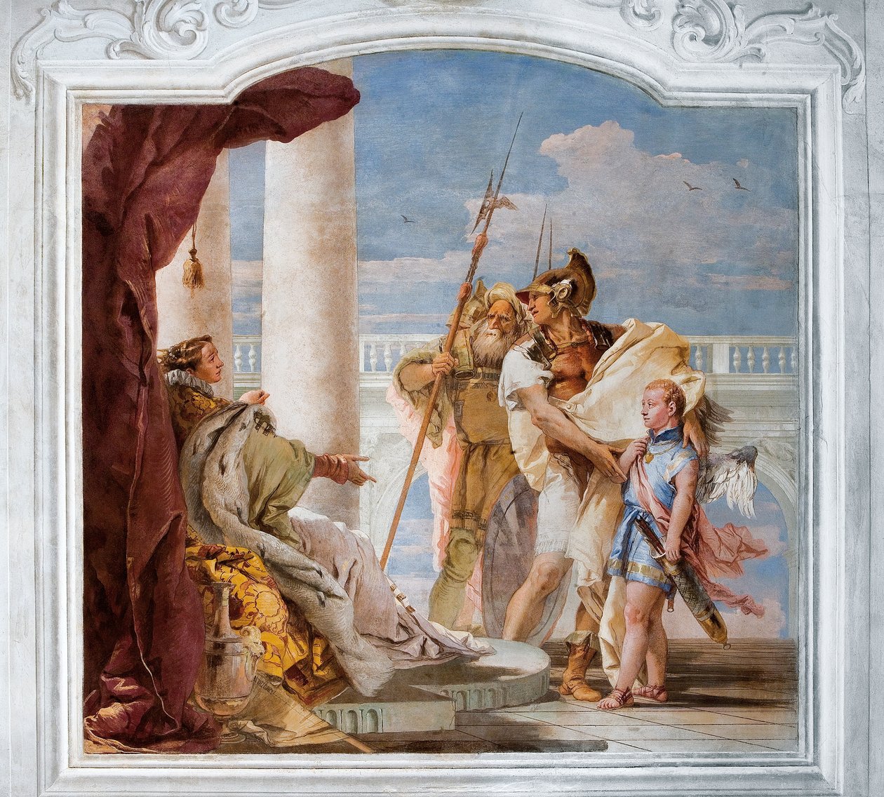 Aeneas präsentiert Amor, verkleidet als Ascanius, Dido, aus dem Raum der Aeneis in der Palazzina, 1757 von Giovanni Battista Tiepolo