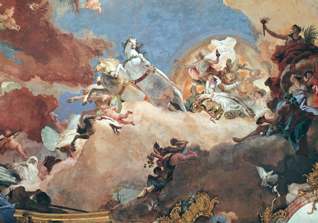 Apollo in seinem Sonnenwagen fährt Beatrice I (1145-84) zu Friedrich I Barbarossa (1122-90) (Detail) von Giovanni Battista Tiepolo