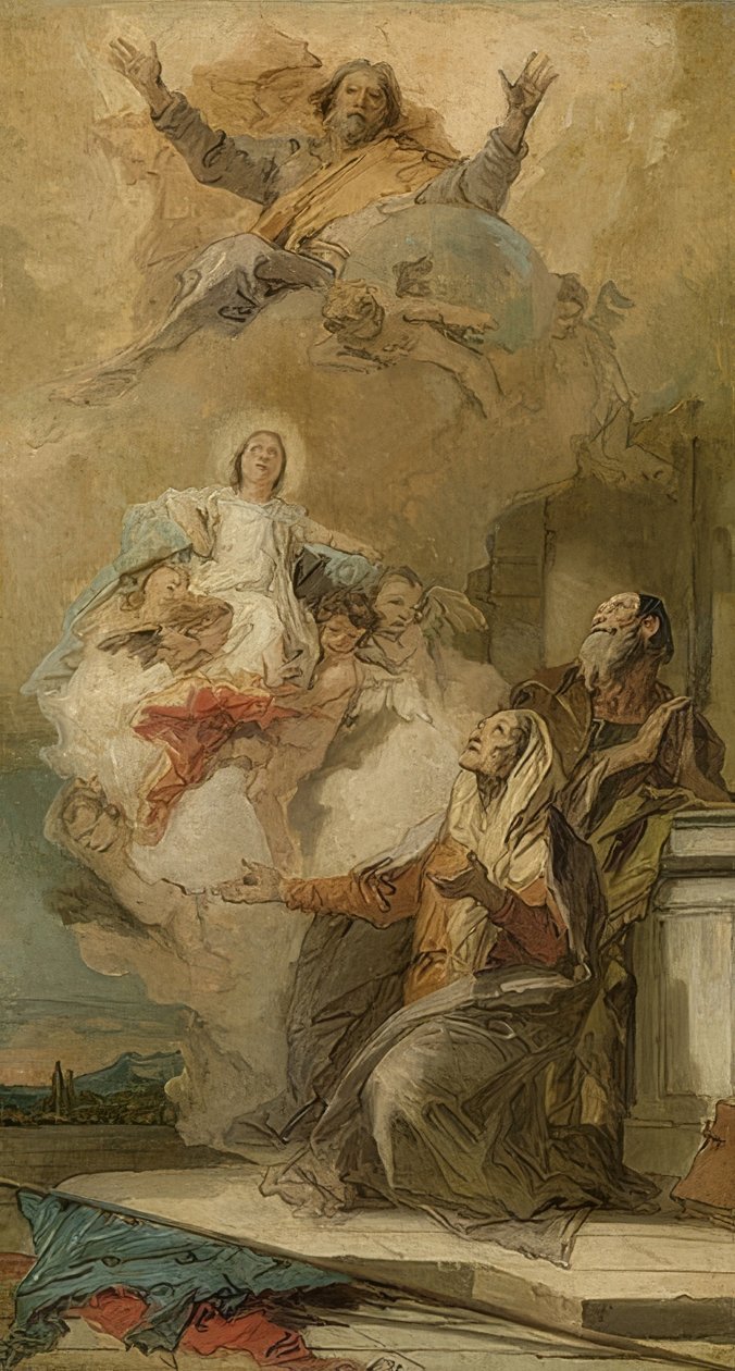 Die unbefleckte Empfängnis (Joachim und Anna erhalten Maria von Gott) von Giovanni Battista Tiepolo