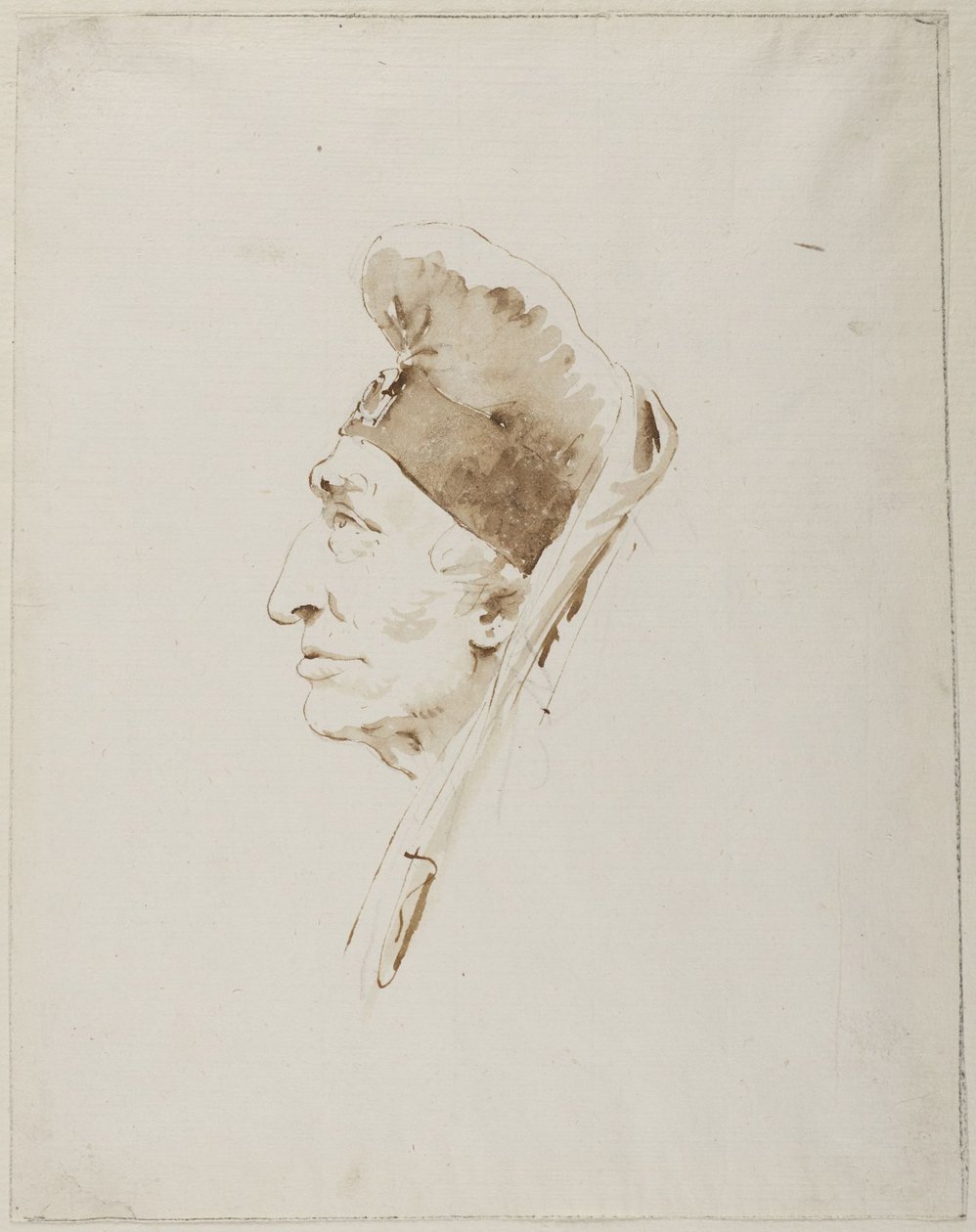 Kopf eines alten Mannes im Profil mit exotischem Kopfschmuck von Giovanni Battista Tiepolo