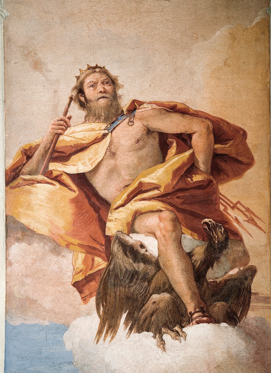 Jupiter der Donnerer mit Adler, aus dem Raum der Olympischen Götter in der Foresteria (Gästehaus) 1757 von Giovanni-Battista Tiepolo