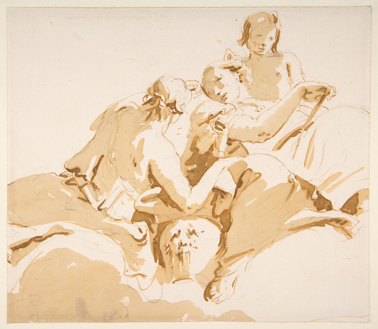 Zwei sitzende Frauen und ein Junge auf Wolken von Giovanni Battista Tiepolo