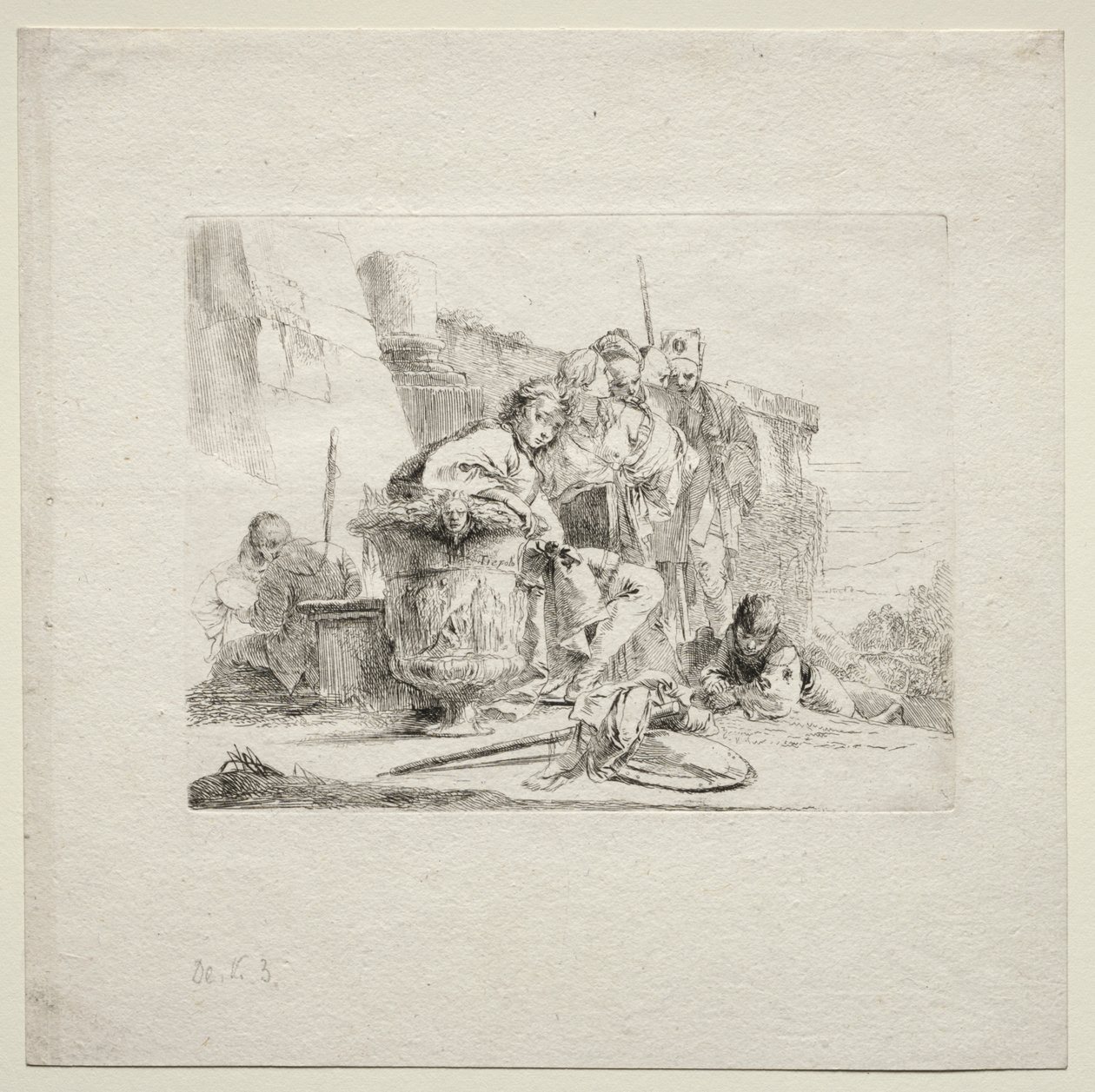 Verschiedene Kaprizen: Der junge Mann, der an einer Urne lehnt von Giovanni Battista Tiepolo