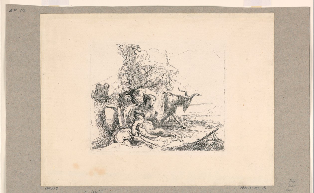 Frau mit einem Satyrkind, aus den Vari Capricci von Giovanni Battista Tiepolo