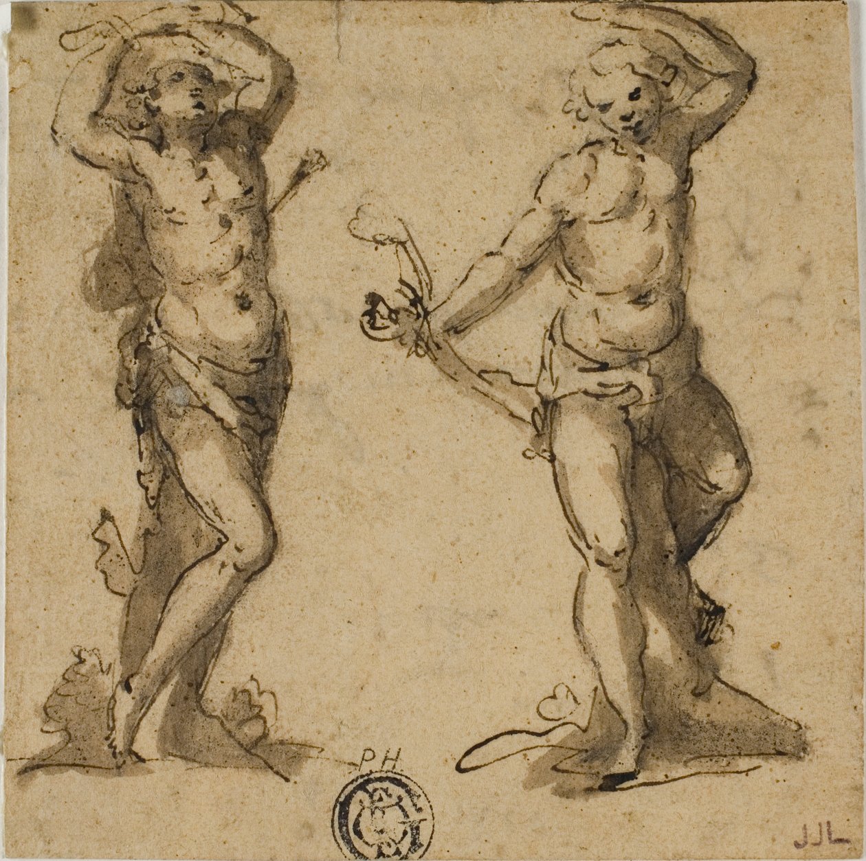 Zwei Skizzen des heiligen Sebastian von Giovanni Battista Trotti