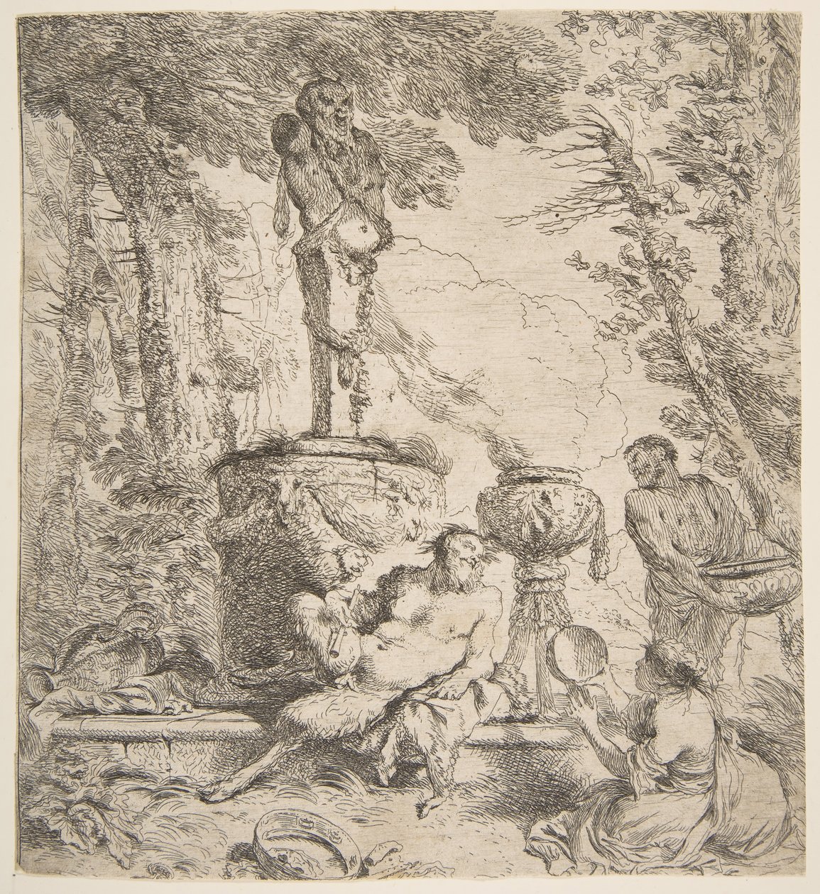 Bacchanal vor einem Altar der Götter von Giovanni Benedetto Castiglione