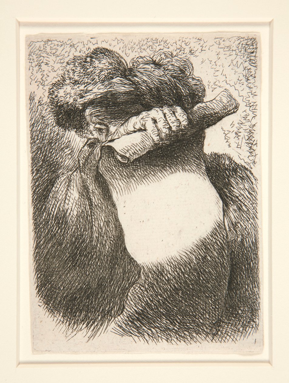 Figur, die eine große Banderole hält, aus der Serie Kleine Studien von Köpfen von Giovanni Benedetto Castiglione