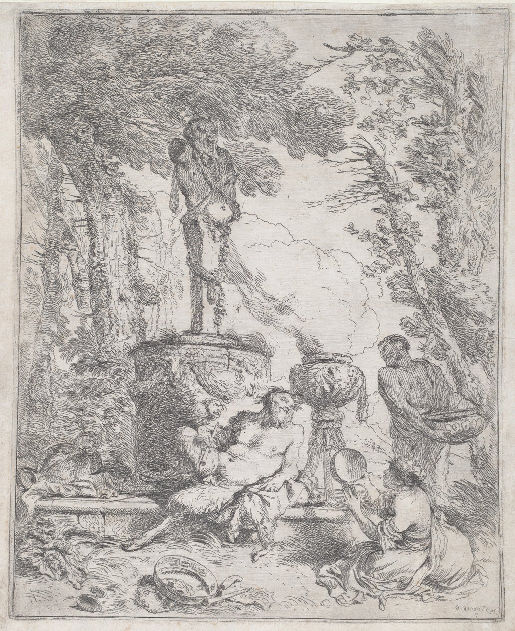 Pan ruht vor einem Herm von Giovanni Benedetto Castiglione