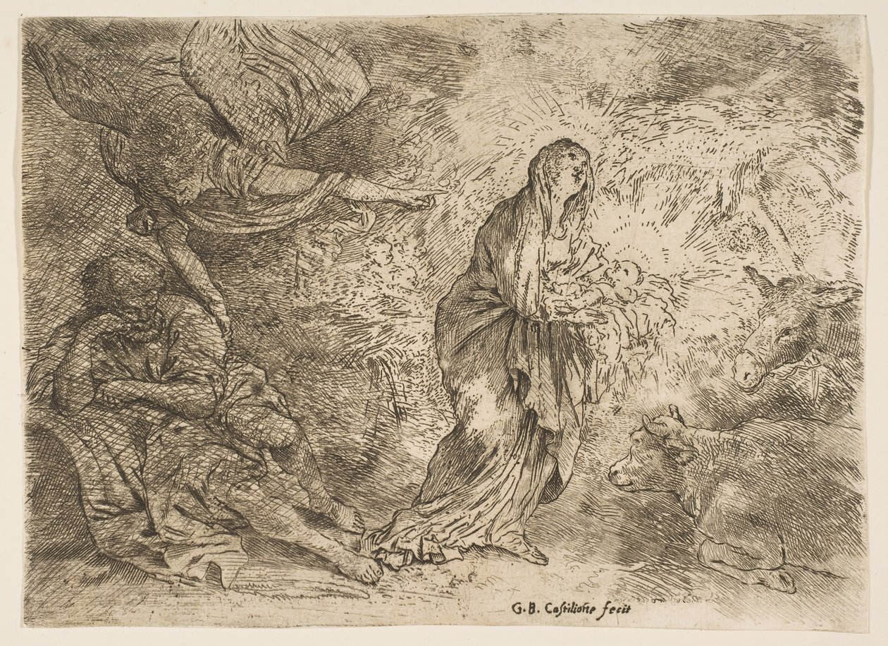 Der Engel weckt Joseph zur Anwesenheit der Jungfrau und des Kindes von Giovanni Benedetto Castiglione