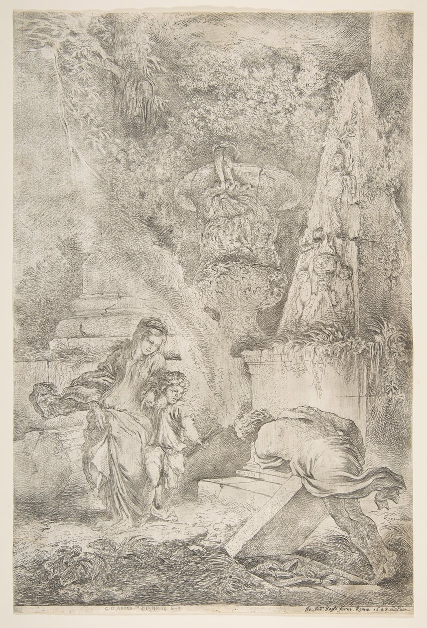 Theseus findet die Waffen seines Vaters, 1645 veröffentlicht 1648 von Giovanni Benedetto Castiglione