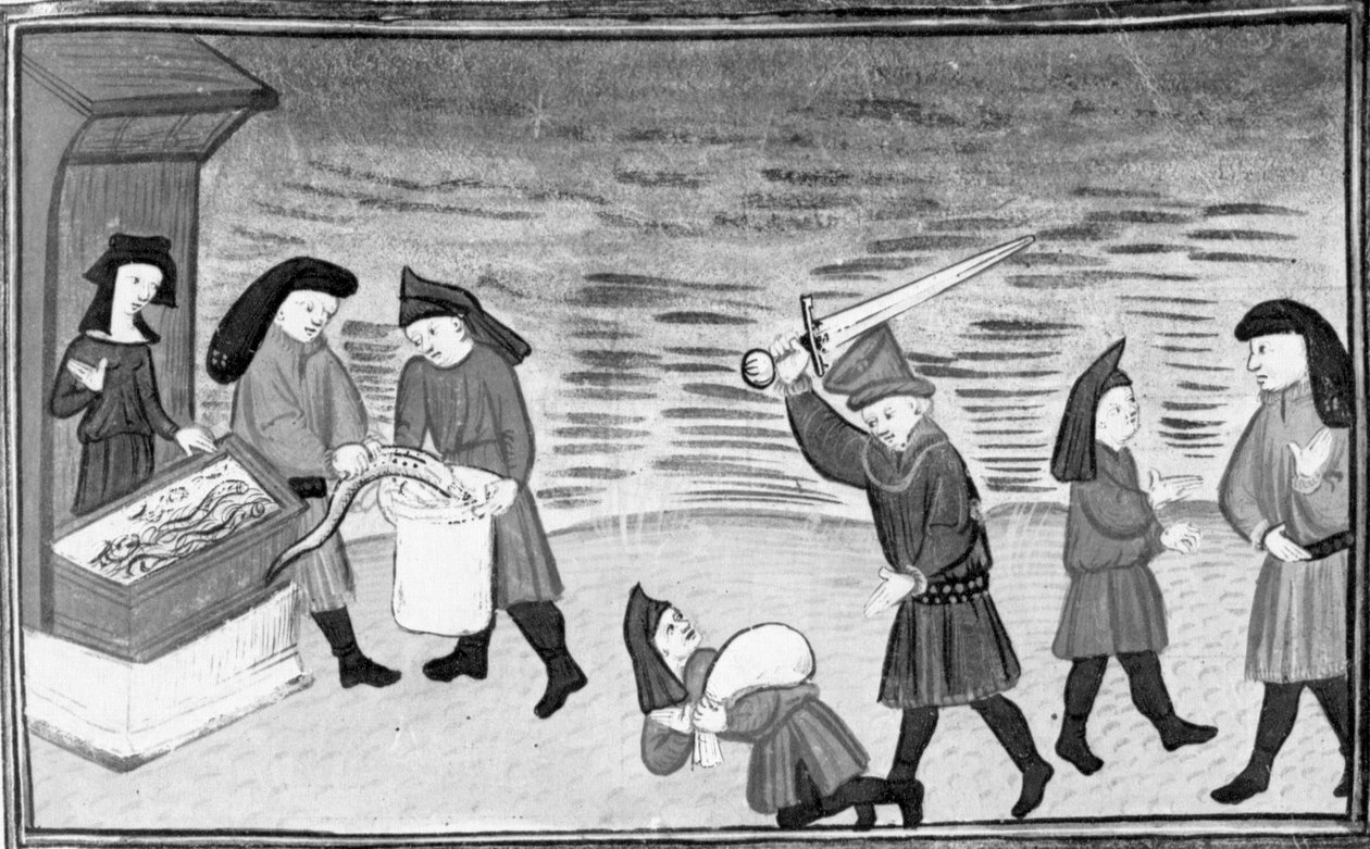 Dekameron, Biondello zeigt Ciacco die Neunaugen; Filippo greift Biondello an; Ciacco und Biondello versöhnen sich. Neunter Tag, Novelle 8 von Giovanni Boccaccio
