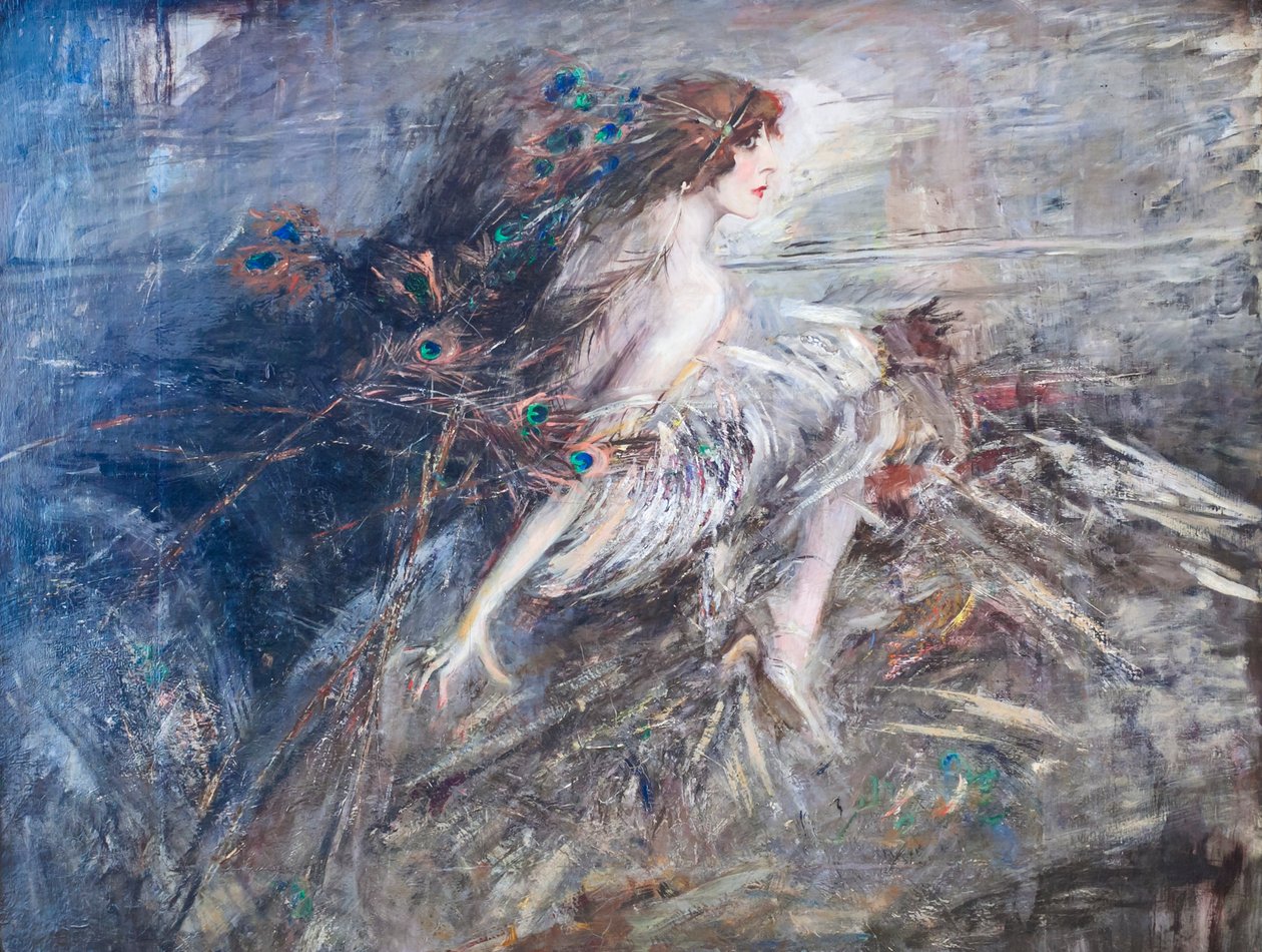 Porträt der Marquise Casati mit Pfauenfedern von Giovanni Boldini
