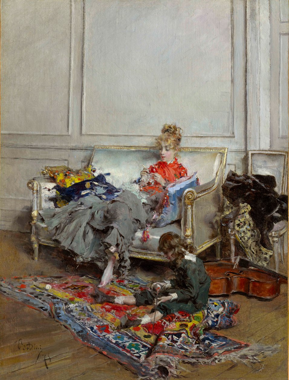 Junge Frau beim Häkeln von Giovanni Boldini