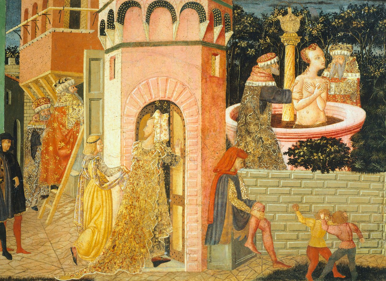 Geschichten von Susanne, um 1450, rechte Seite einer bemalten Truhe, Detail von Giovanni Di Ser Giovanni Lo Scheggia Guidi