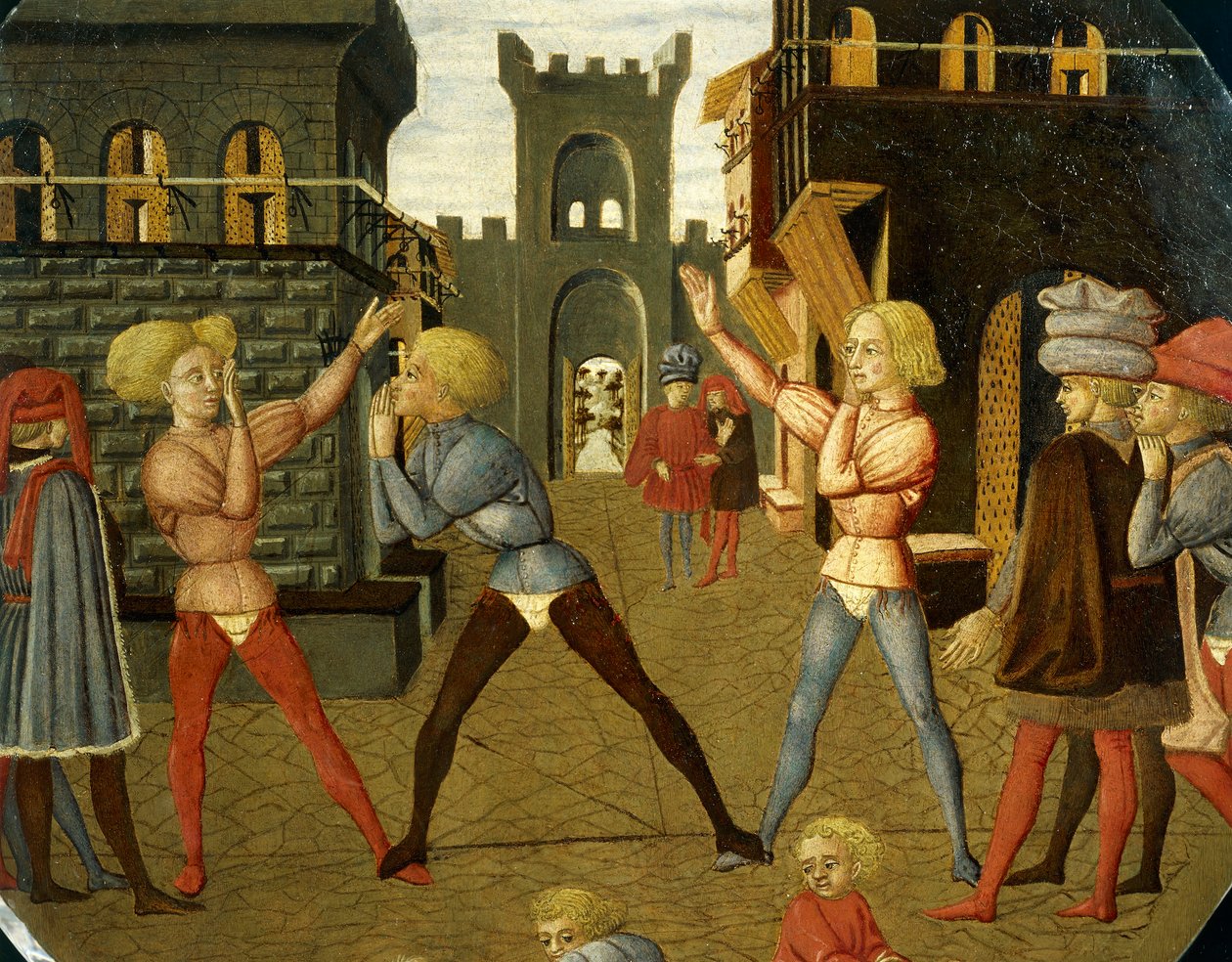 Spiel namens Civettino, Detail von der Vorderseite eines Geburtsbretts, ca. 1450 von Giovanni Di Ser Giovanni Lo Scheggia Guidi