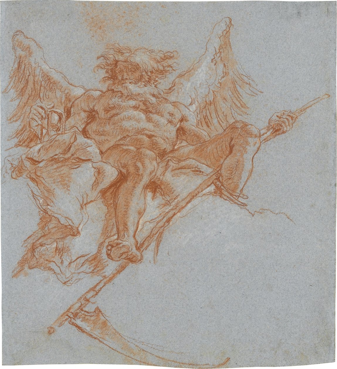 Chronos auf Wolken; verso: Gewandstudie von Giovanni Domenico Tiepolo