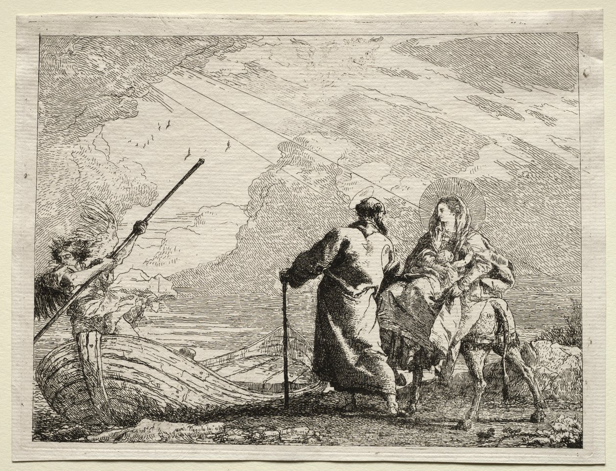 Flucht nach Ägypten: Die Heilige Familie erreicht das Ufer des Flusses von Giovanni Domenico Tiepolo
