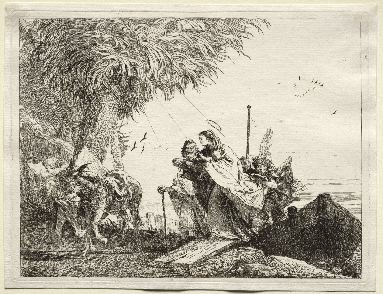 Flucht nach Ägypten: Die Heilige Familie, Landung von Giovanni Domenico Tiepolo