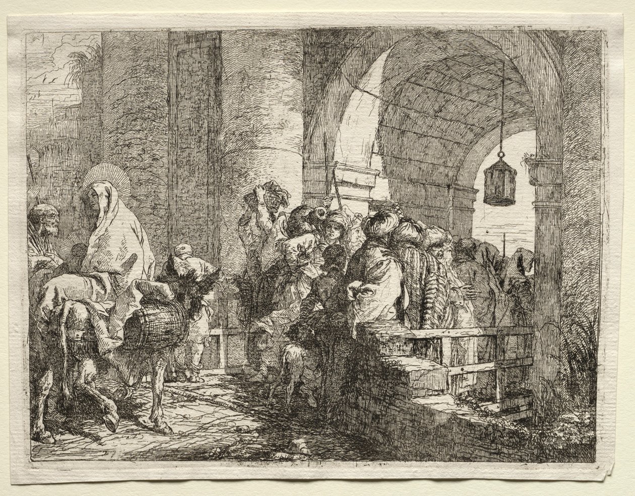 Flucht nach Ägypten: Die Heilige Familie unter einem Bogen hindurchgehend von Giovanni Domenico Tiepolo