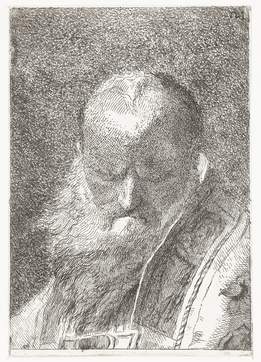 Geistlicher mit kahlem Kopf in Kasel von Giovanni Domenico Tiepolo