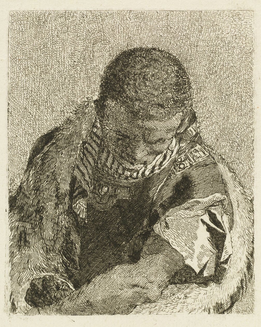Kopf eines Mohrs, der sich nach vorne beugt von Giovanni Domenico Tiepolo