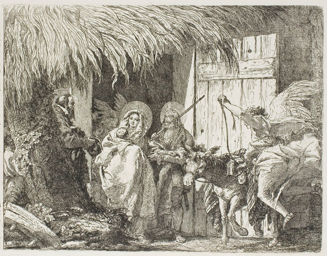 Joseph und Maria suchen Unterkunft, Platte fünf aus Die Flucht nach Ägypten von Giovanni Domenico Tiepolo