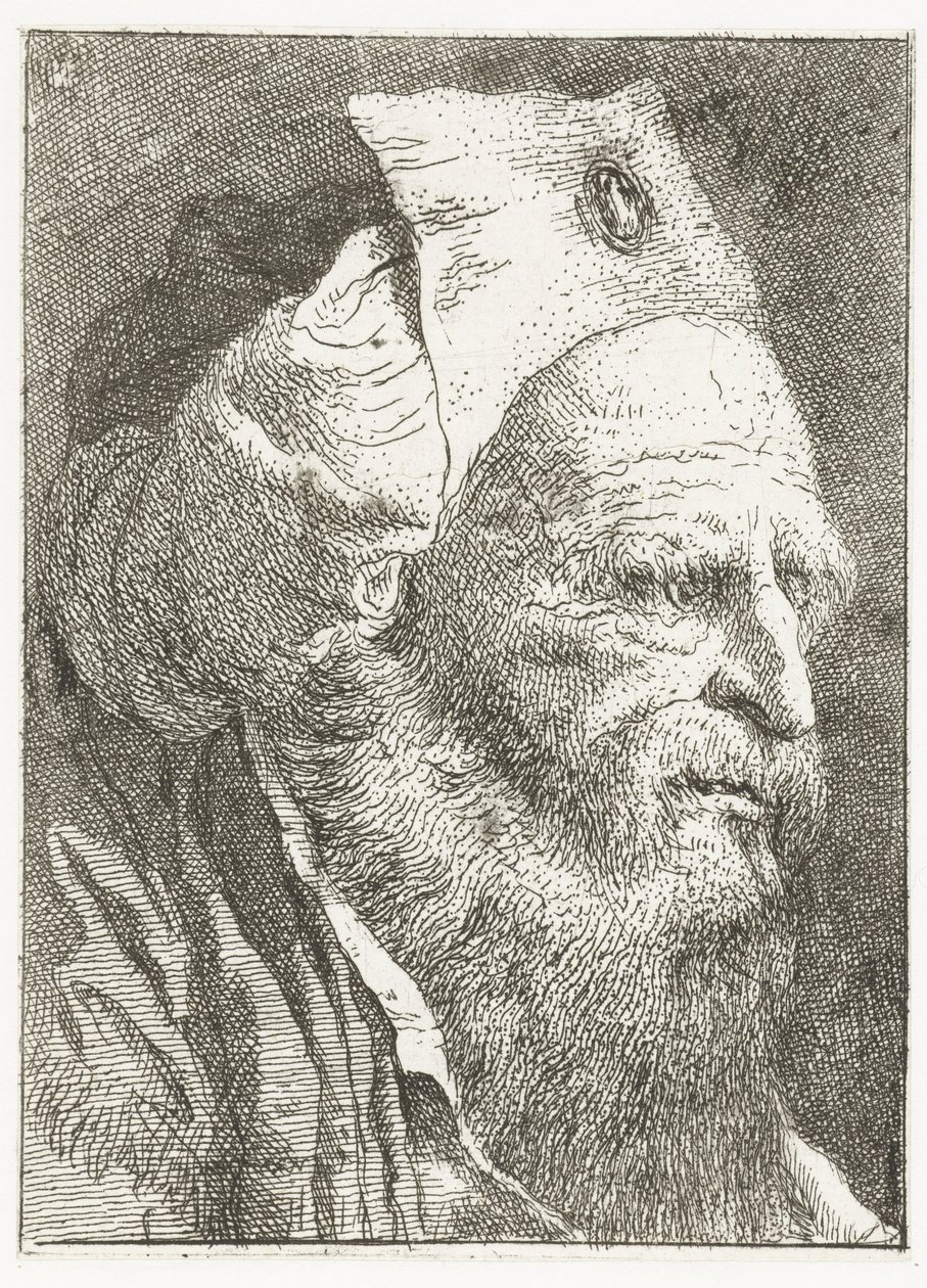 Mann mit Hut mit aufgeschlagener Krempe von Giovanni Domenico Tiepolo