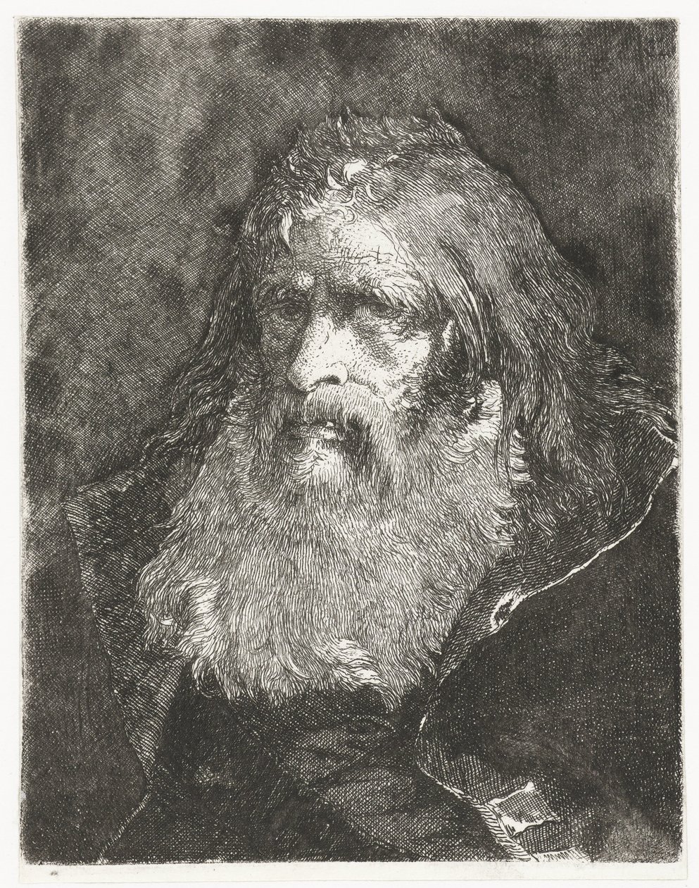 Mann mit langen Haaren und ohne Kopfbedeckung von Giovanni Domenico Tiepolo