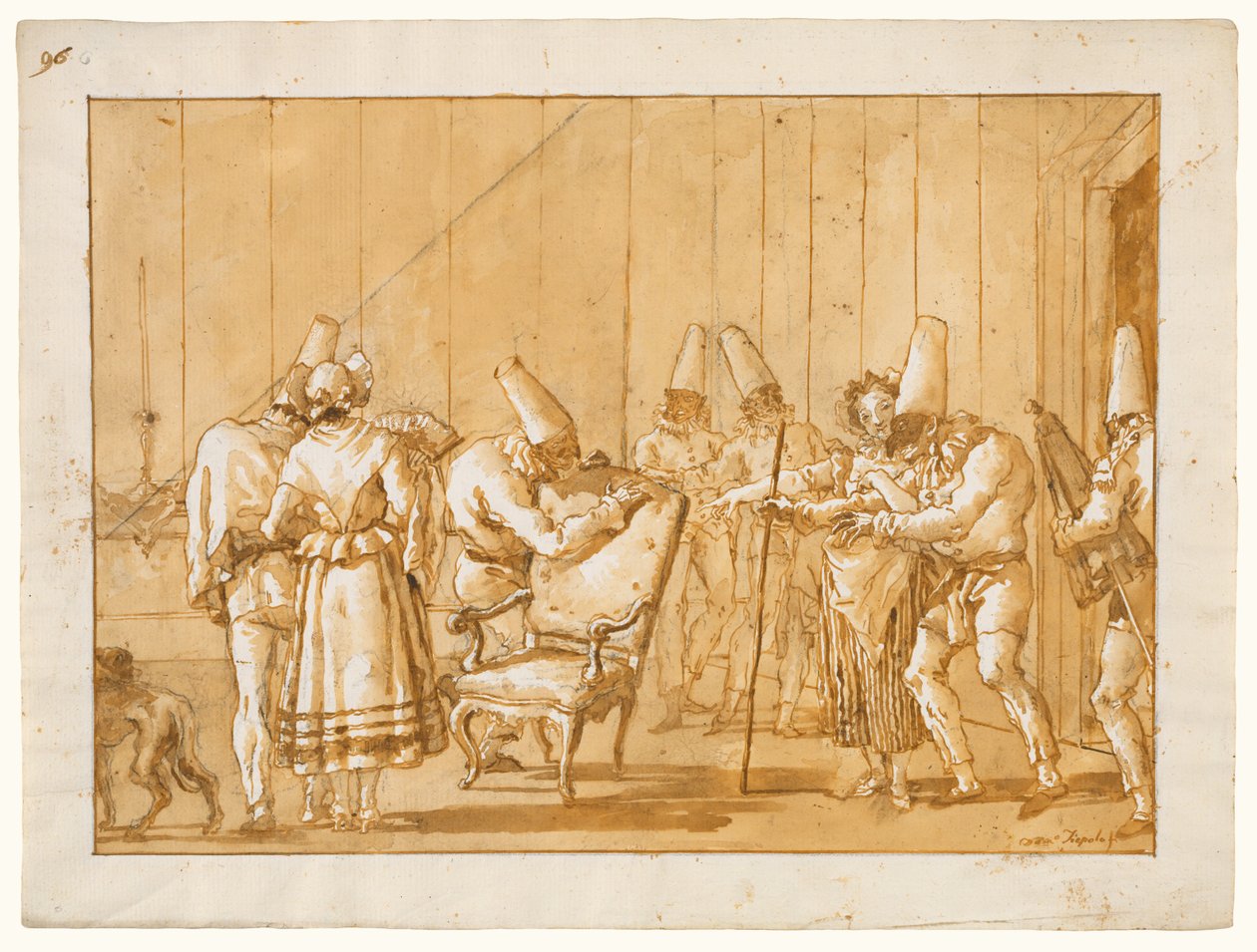 Punchinello wird zu einem Stuhl geholfen von Giovanni Domenico Tiepolo