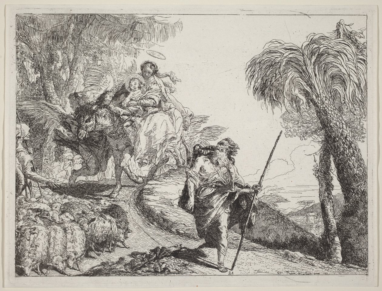 Die Flucht mit Joseph im Vordergrund von Giovanni Domenico Tiepolo