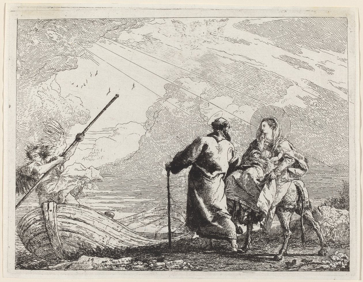 Die Heilige Familie am Ufer des Flusses von Giovanni Domenico Tiepolo