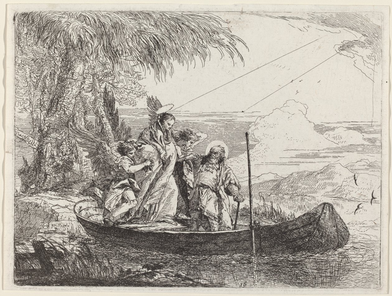 Die Madonna, das Kind und die Engel betreten das Boot von Giovanni Domenico Tiepolo