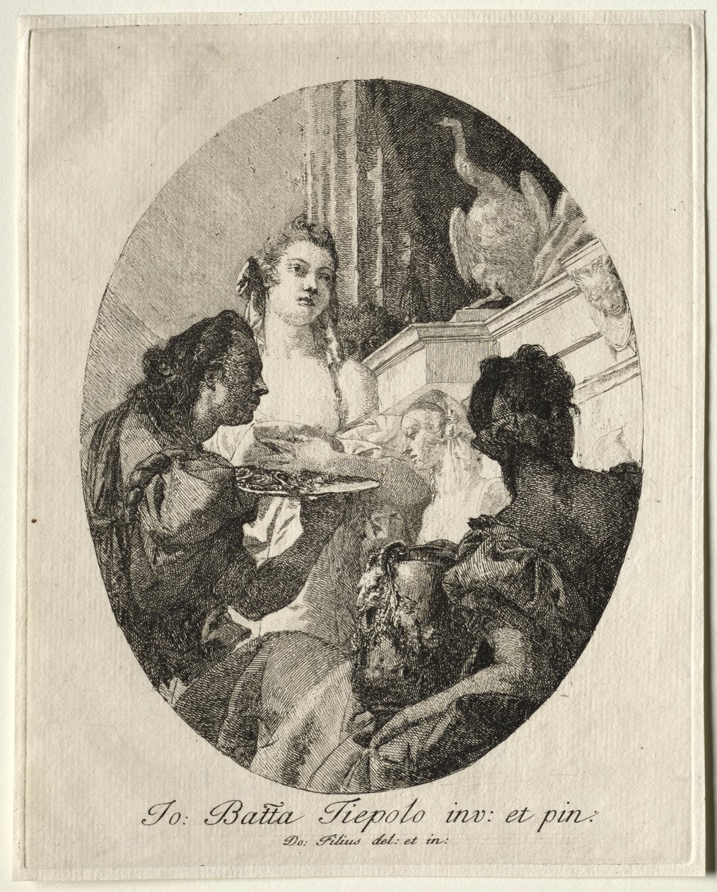 Drei Frauen präsentieren Geschenke von Marc Anton an Kleopatra von Giovanni Domenico Tiepolo