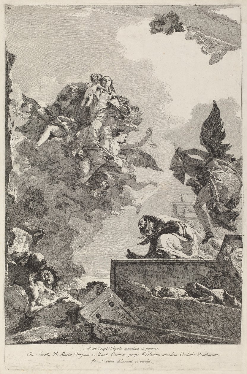 Die Madonna del Carmelo erscheint dem Heiligen Simon Stock von Giovanni Domenico Tiepolo after Giovanni Battista Tiepolo