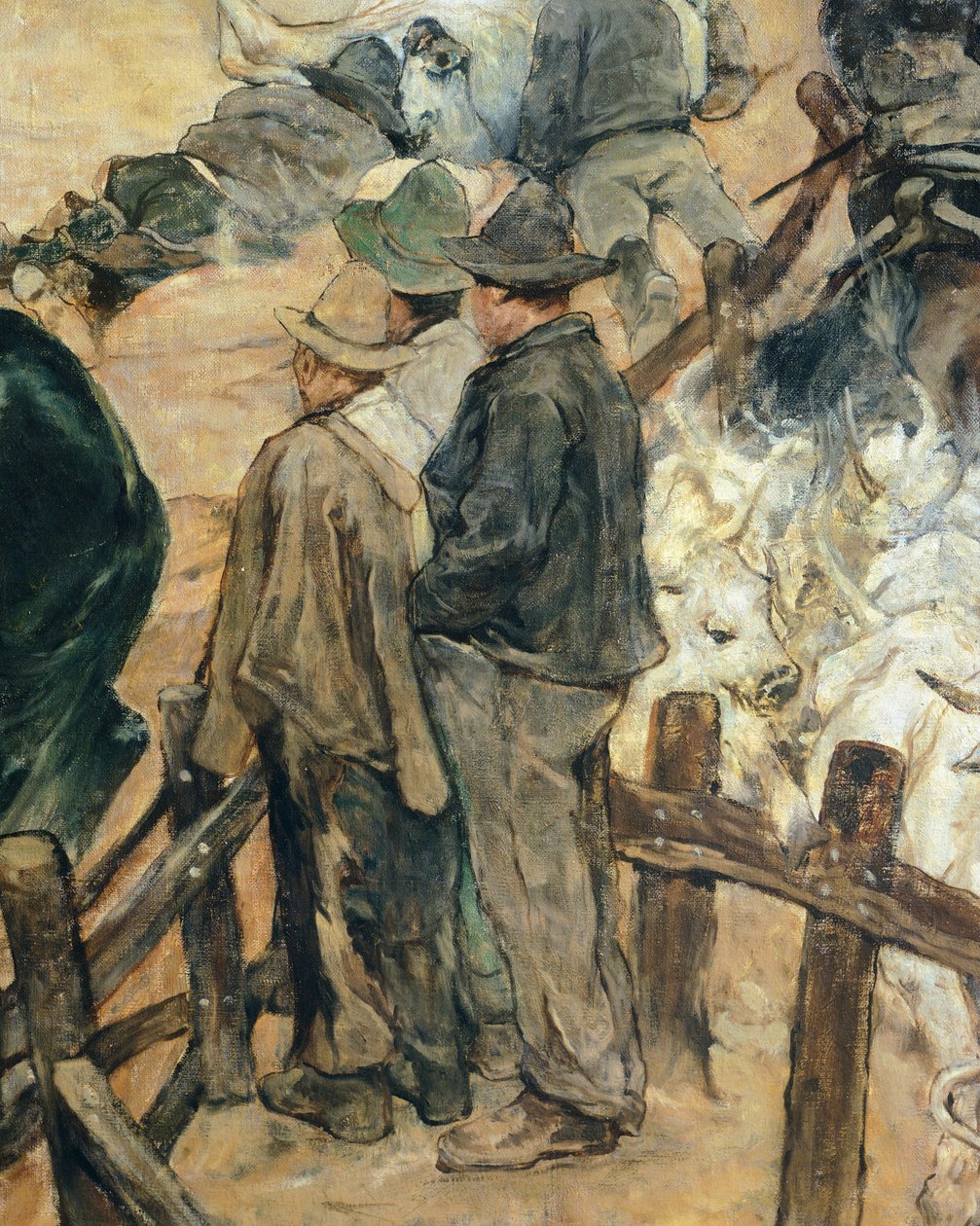Brandmarkung junger Stiere in der Maremma, um 1887 (Detail) von Giovanni Fattori
