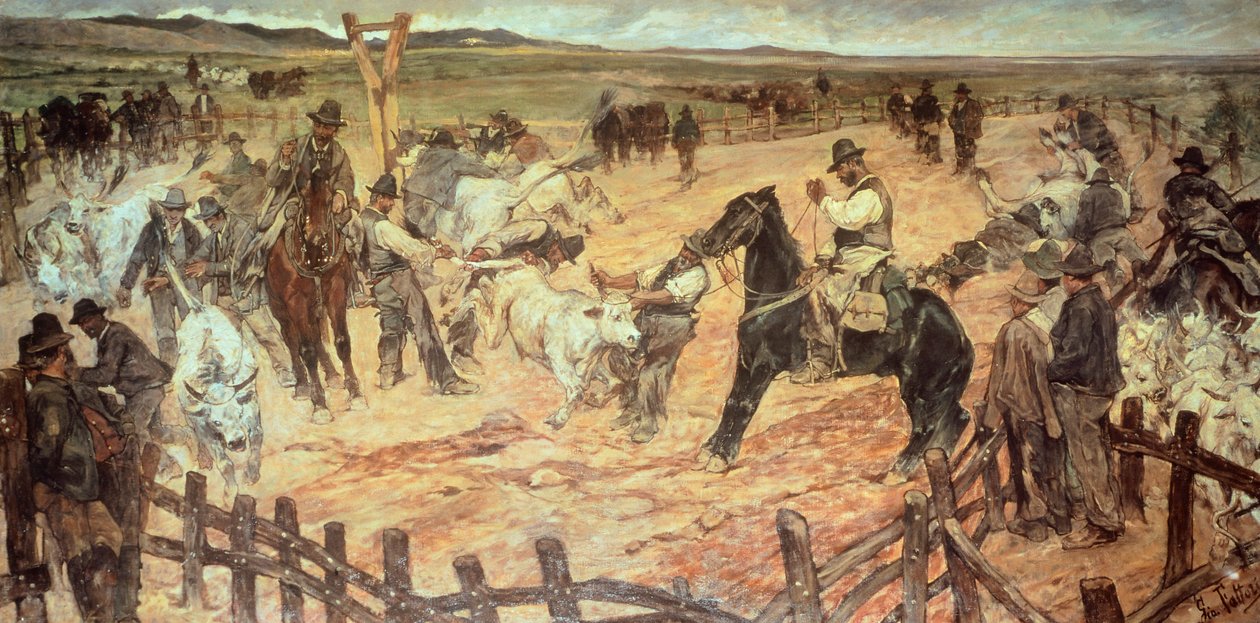 Markierung junger Stiere in Maremma von Giovanni Fattori