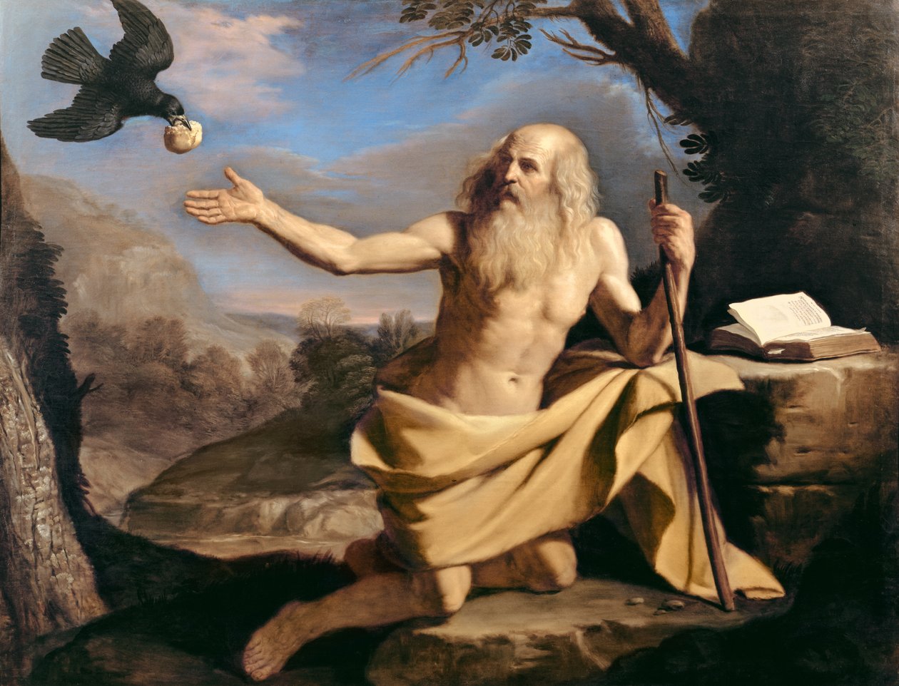 St. Paulus der Einsiedler wird von einem Raben gefüttert von Giovanni Francesco Barbieri
