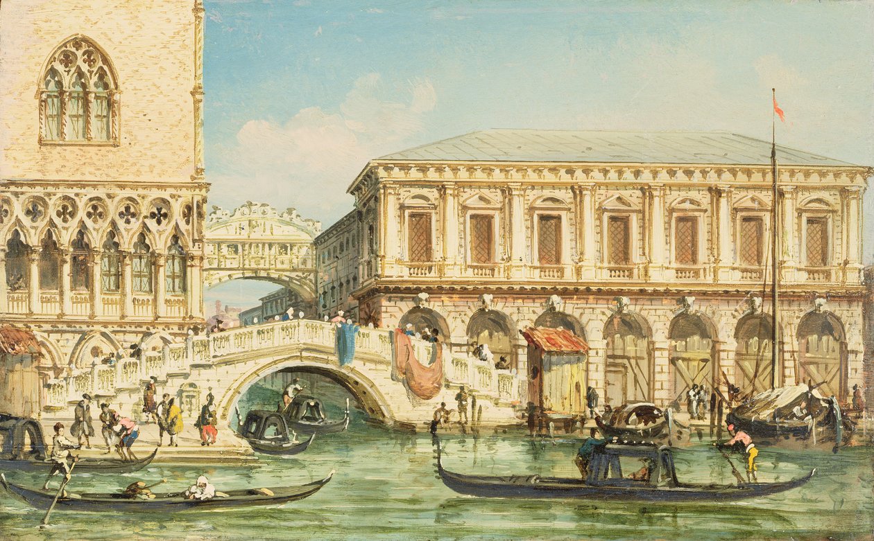 Ansicht des Dogenpalastes, der Seufzerbrücke und des Gefängnisses von Giovanni Grubacs