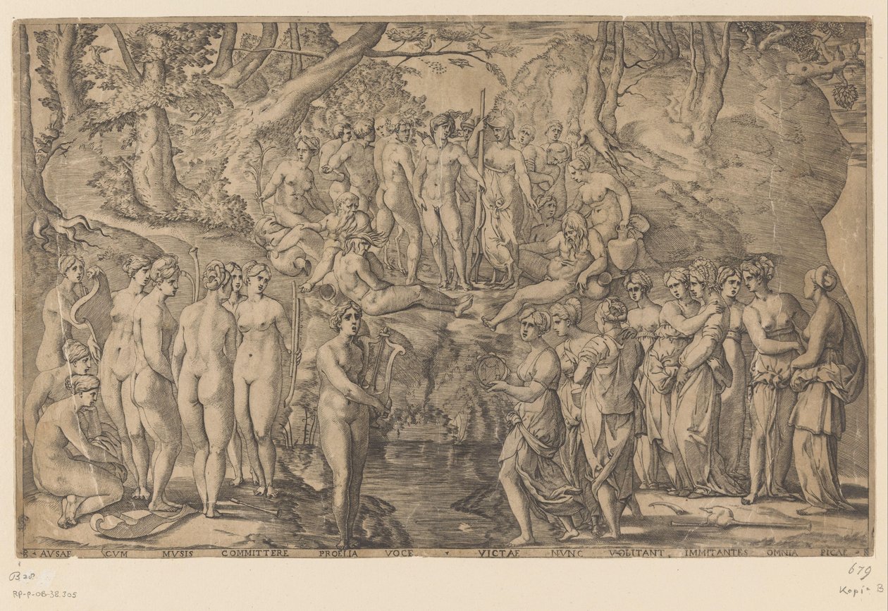 Wettbewerb zwischen den Musen und den Pieriden von Giovanni Jacopo Caraglio