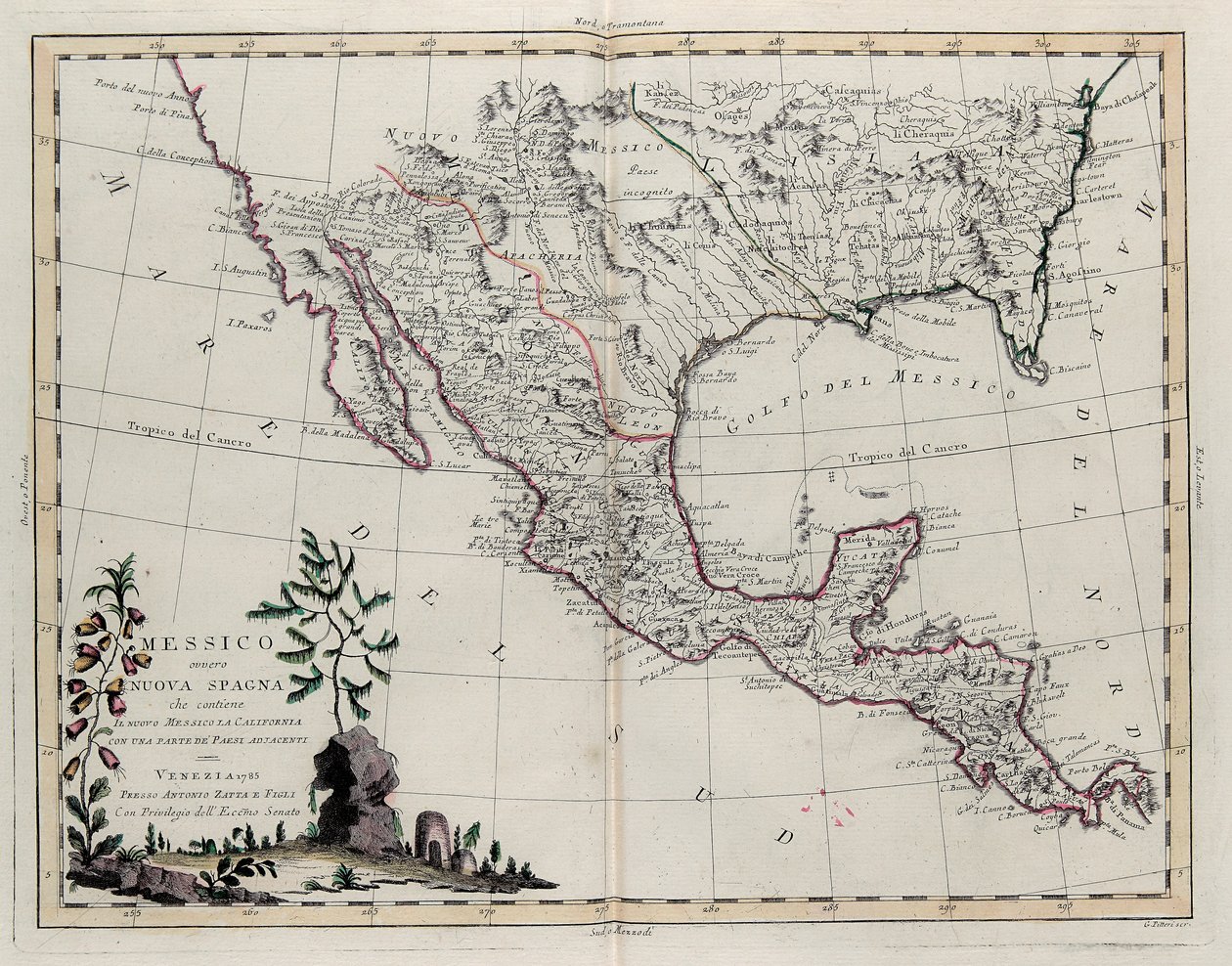 Mexiko oder Neuspanien mit Neumexiko, Kalifornien und einem Teil der angrenzenden Länder, aus Band IV des Neuen Atlas, graviert von G. Zuliani, 1785 von Giovanni Marco Pitteri