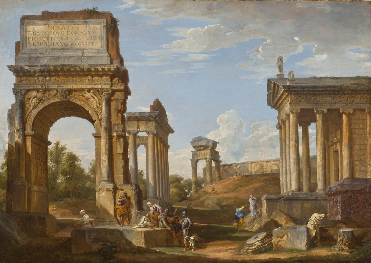 Römische Ruinen mit dem Titusbogen von Giovanni Paolo Pannini