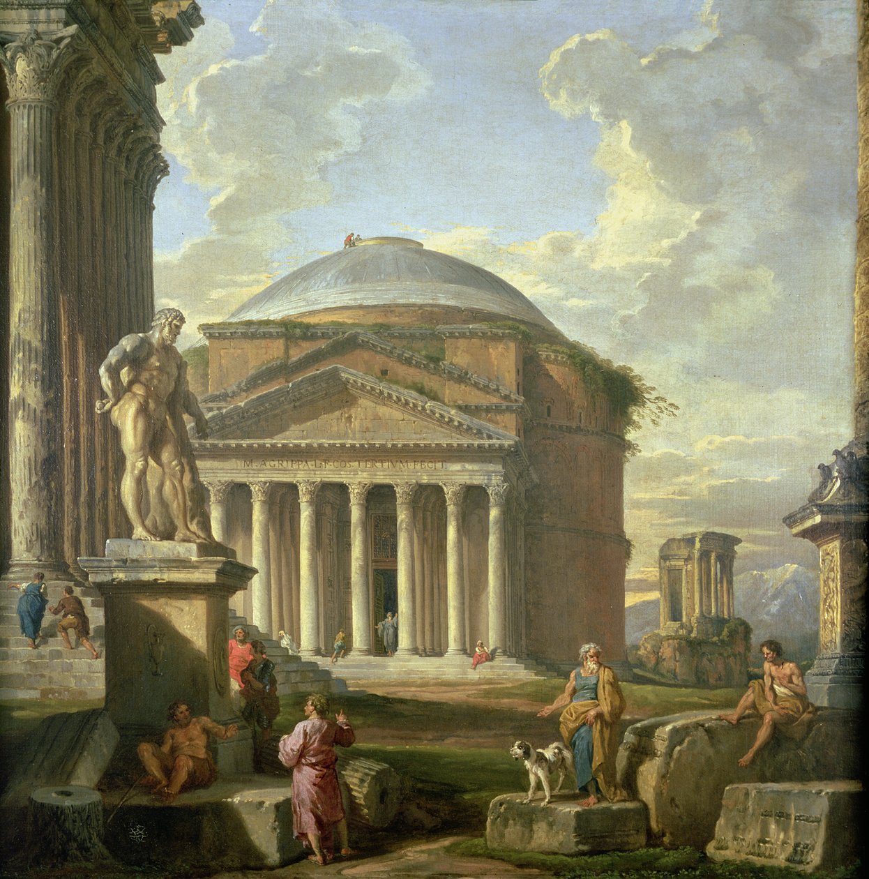 Ansicht des Pantheons, des Farnese-Herkules und anderer römischer Ruinen von Giovanni Paolo Pannini