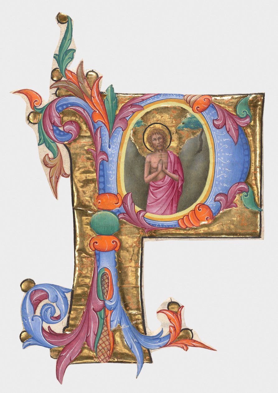 Initiale P: Johannes der Täufer, Ausschnitt aus einem Graduale von Giovanni di Paolo